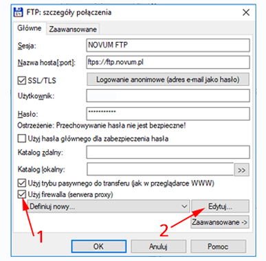 ustawienia ftp